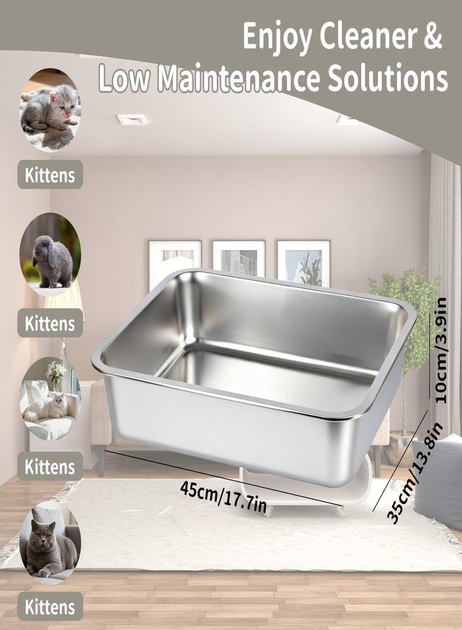 MXCELL Stainless Steel Sifting Cat Litter Box - 17.5" x 13.5" x 4" Metal High Sided Open Top Cat Pan Sifting Non Stick Surface Litterbox Odor Control Non-Clumping with Scoop Litter Mat Trash Bag - Image 2